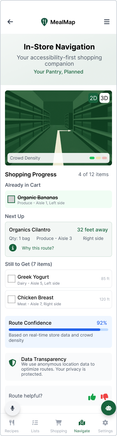 Grocery list screen after iteration
